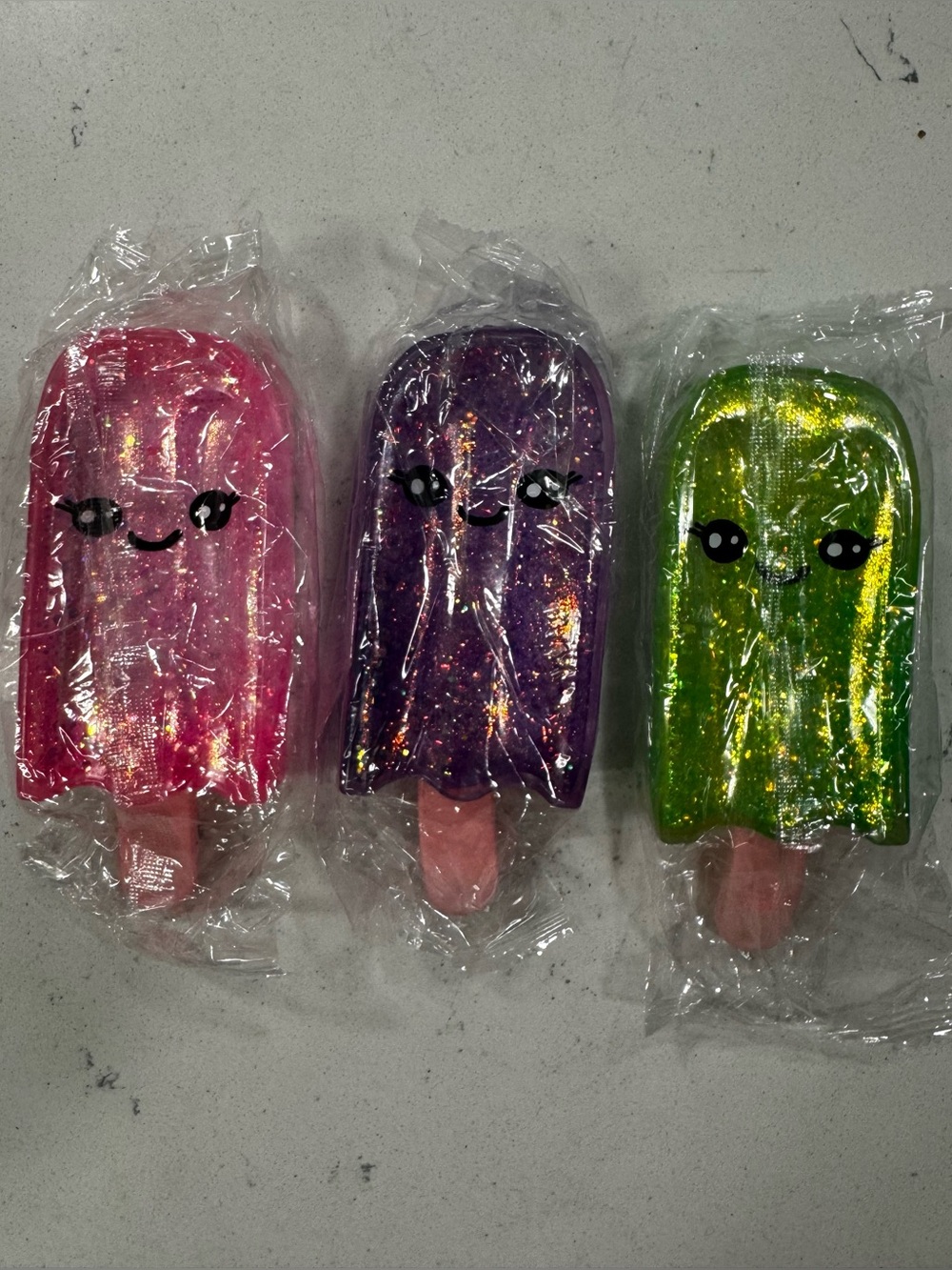 Squishy Glitter Pop Pack Sensory Fidget Toys Kawaii Popsicles set of 3
